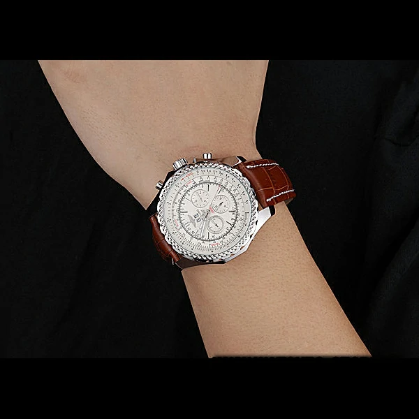Breitling Bentley 6.75 Speed White Dial Stainless Steel Case Brown Leather Bracelet new60125