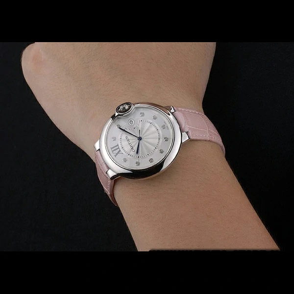 Cartier Ballon Bleu 42mm White Dial Stainless Steel Case Pink Leather Bracelet new59109