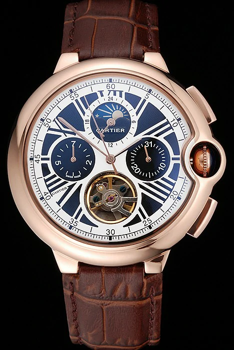 Cartier Ballon Bleu Flying Tourbillon White Dial Rose Gold Case Brown Leather Strap new122127