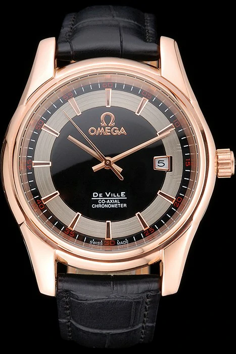 Omega DeVille Black Crocodile Leather Bracelet Black Dial Watch new74482