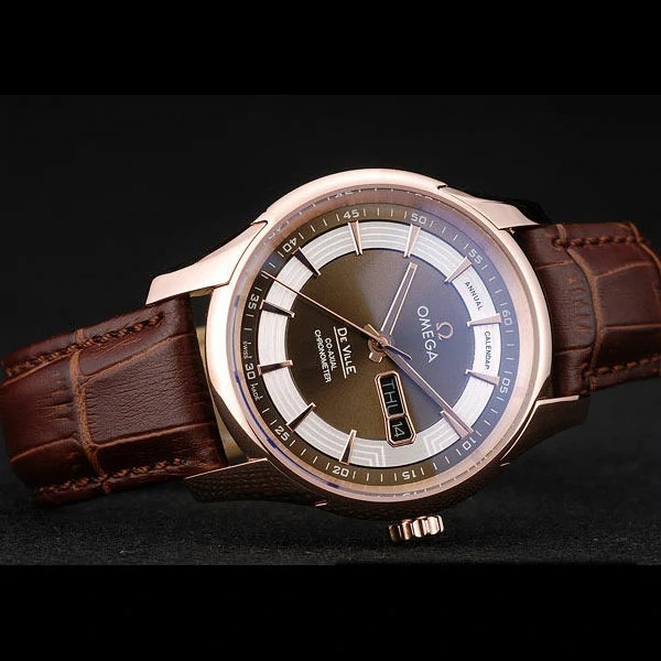 Omega DeVille Rose Gold Bezel Brown Leather Strap new58981