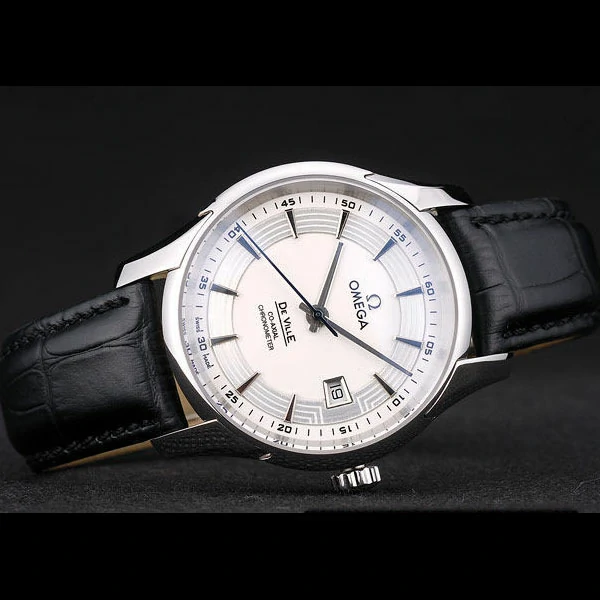 Omega DeVille Stainless Steel Bezel Black Leather Strap new58983
