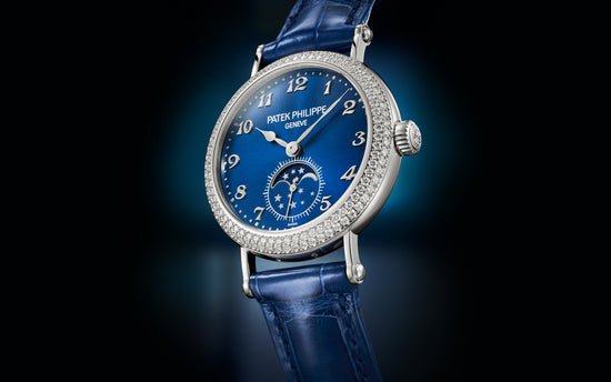 Patek Philippe Replica Watch Complication Moon Phases, 18k White Gold with 132 (~1.09 cts.) brilliant-cut diamonds, 33mm, 7121/200G-001
