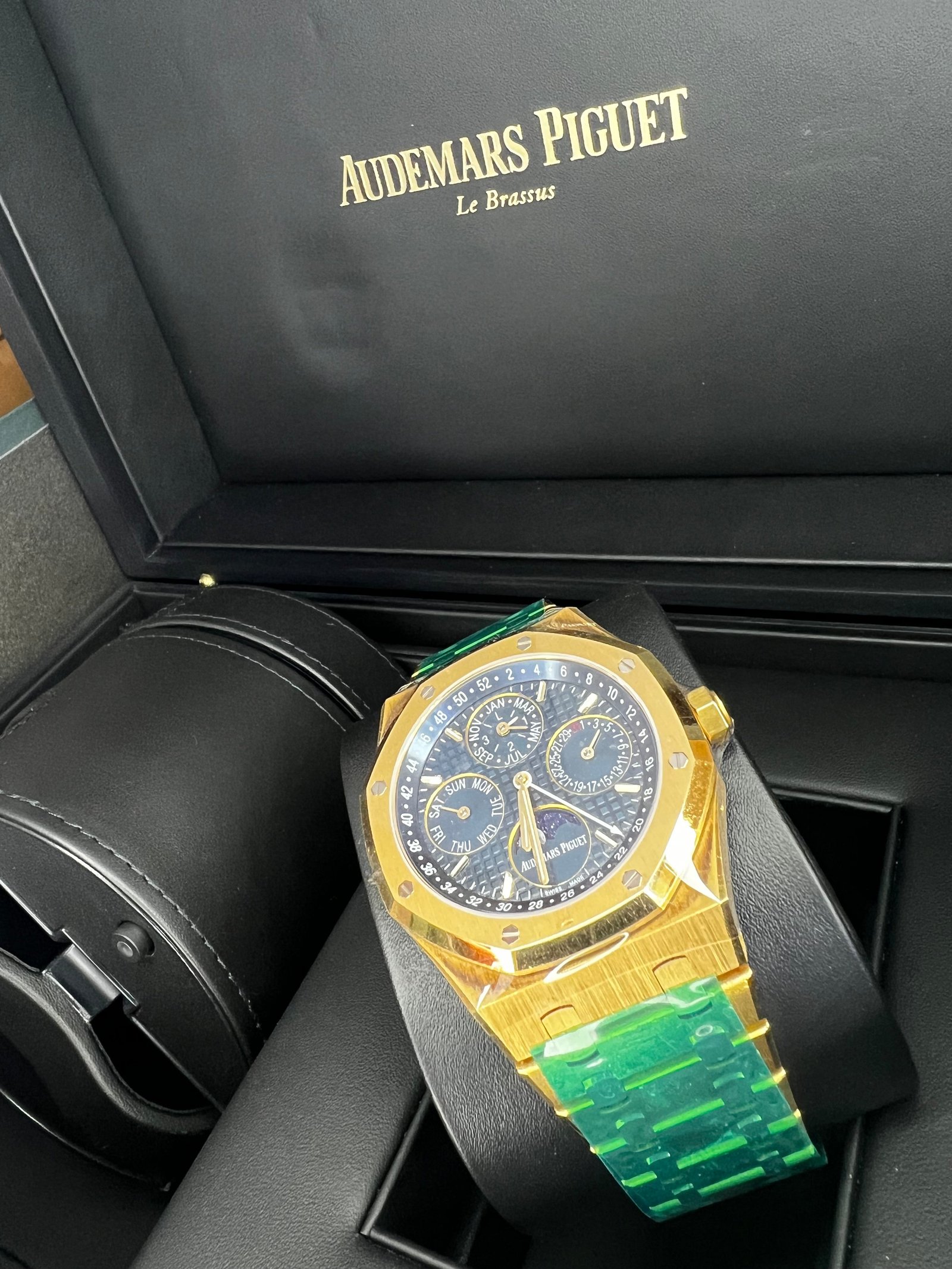 Replica Audemars Piguet Royal Oak Perpetual Calendar Watch 26574BA.OO.1220BA.01 Yellow Gold Blue Dial Moonphase