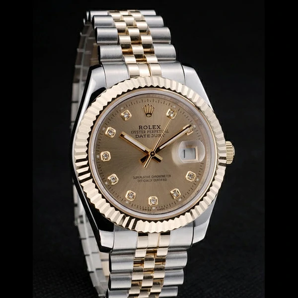 Rolex DateJust Gold Stainless Steel Ribbed Bezel Goldish Dial new58924