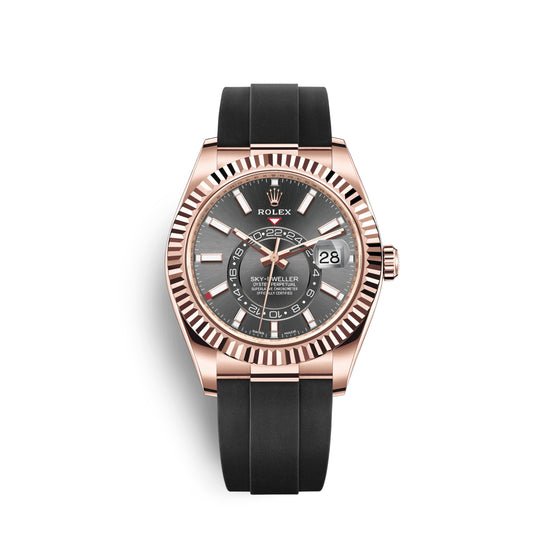 Rolex Replica Watch Sky-Dweller 42mm, 18k Everose Gold, Oysterflex, 326235-0006