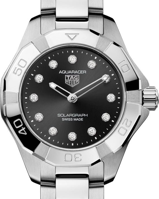 TAG Heuer Aquaracer Professional 100 Solargraph, Stainless Steel and Diamonds set, Solar Quartz, 28 mm, WBP141G.BA0049