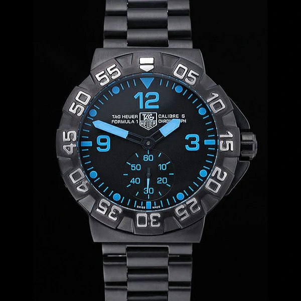 Tag Heuer Formula One Grande Date Black Dial Blue Numerals Ion Plated Steinless Steel Bracelet new60188
