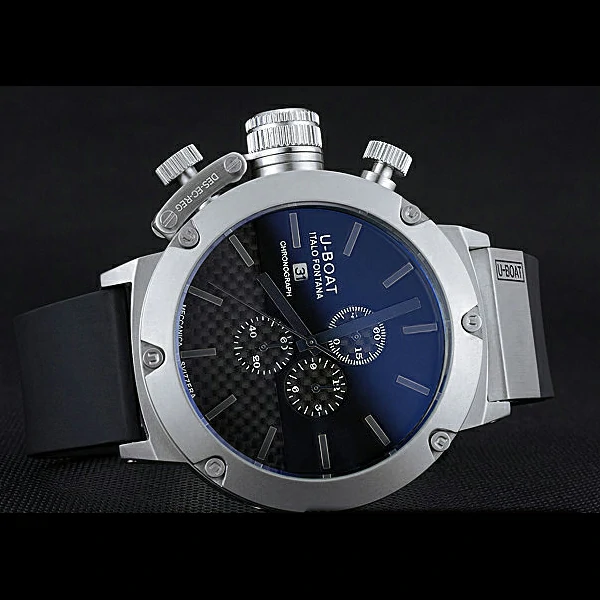 U Boat Italo Fontana Black Carbon Dial Grey Hour Marks Stainless Steel Case Rubber Bracelet new60633